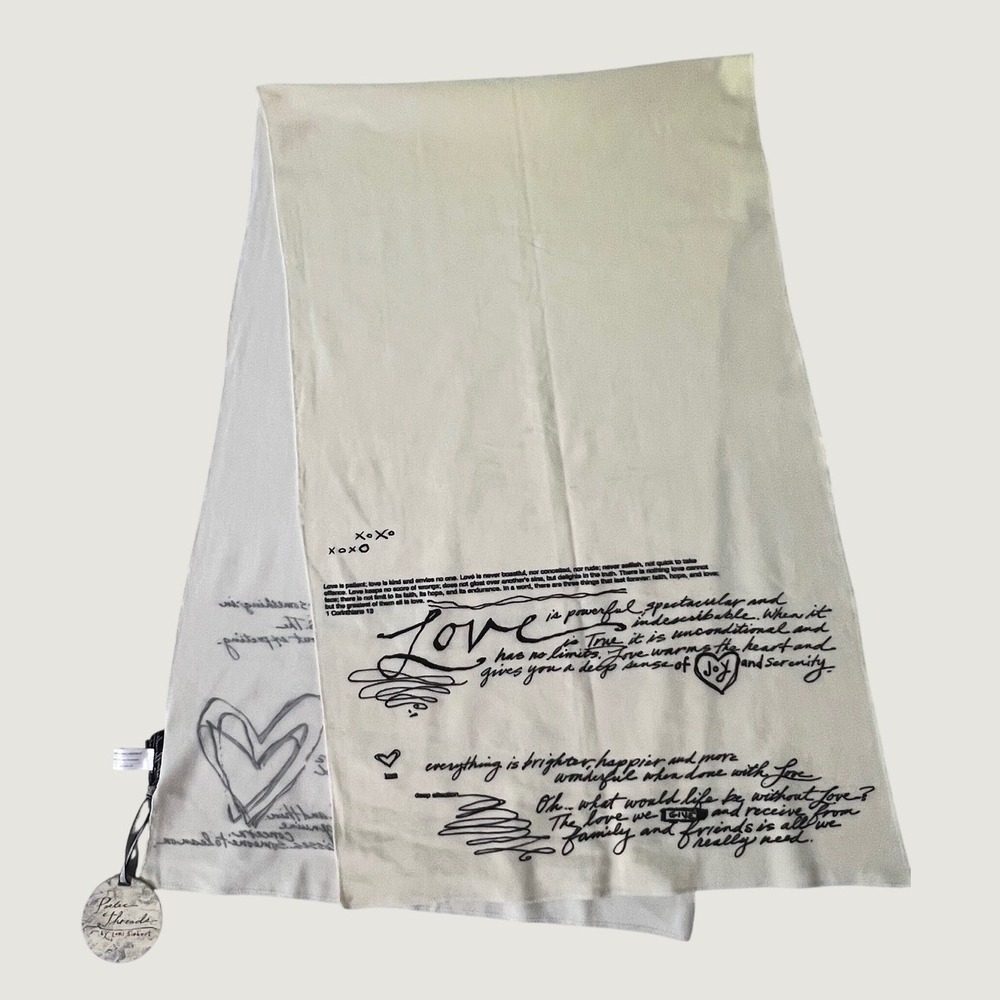 Poetic Threads Lori Siebert Scarf Cream Love Script Heart Print NWT One Size